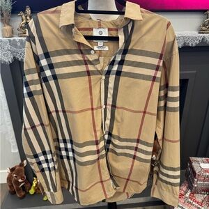 Burberry Men’s XXL Classic Check Button Up Shirt 100% Cotton Tan Plaid